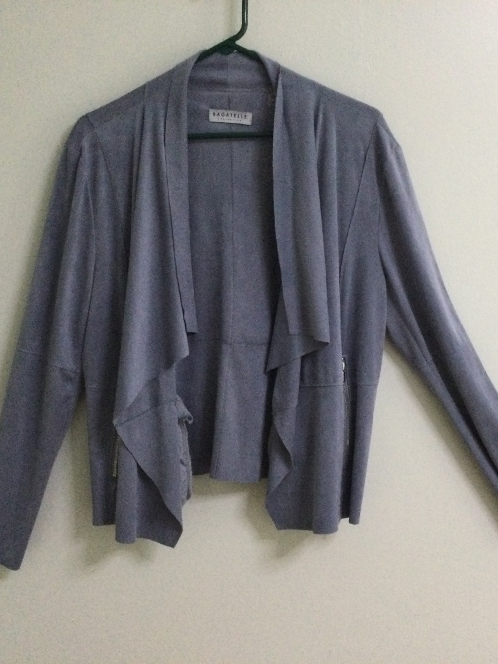 Bagatelle Collection Stone Blue Draped Faux Suede Jacket
